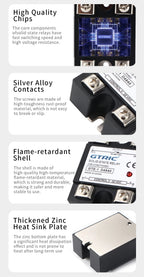 GTRIC SSR Solid State Relay Module 10A 25A 40A 50A 60A 80A 100A DC To AC AC To AC DC To DC 24-380V AC Single Phase Control Relay