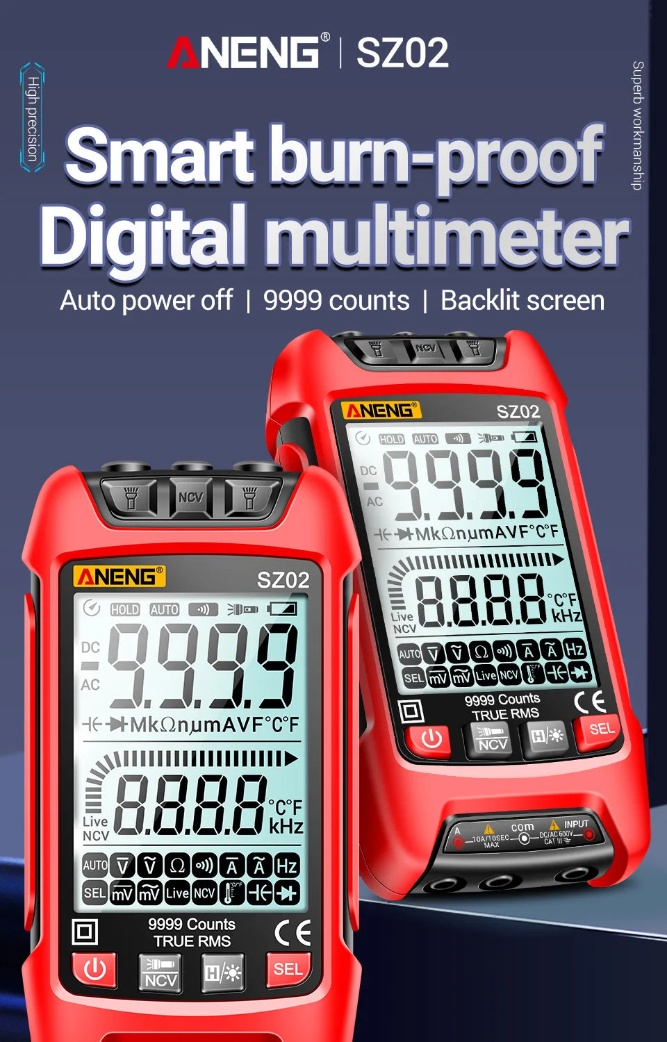 ANENG SZ01/SZ02 Diode Tester Professional Digital Multimeter True RMS Smart AC/DC Current Voltage Auto Range Multimetres Tools