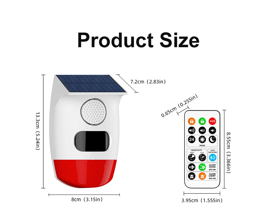 PGST Solar 120dB Independent Alarm Detector PIR Infrared Motion Sensor Siren Horn Home Security Protection Outdoor Waterproof