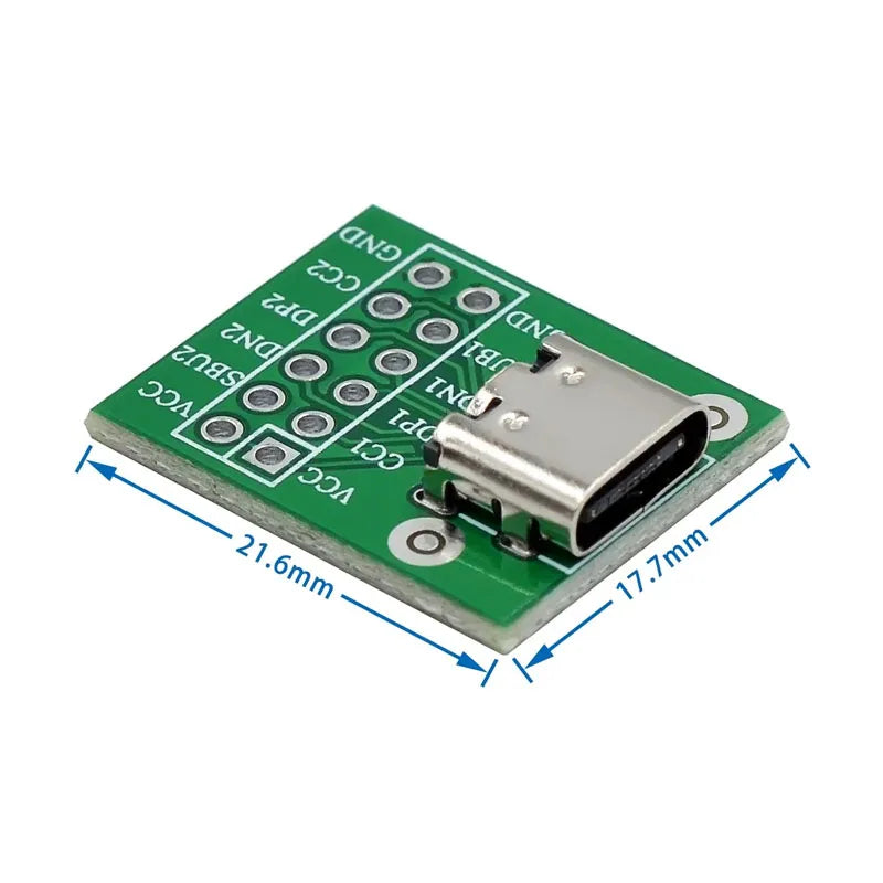 5Pcs USB TYPE-C Conversion Board 2.54MM CC1 CC2 5.1K Pull-down Resistor Connection USB Adapter Pin DIP Female Base Adapter Board