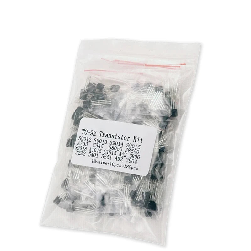 18Kinds*10pcs=180pcs TO-92 Transistor Assorted Kit 2N2222 S9013 S9014 S9015 S9018 S8050 S8550 2N5551 2N5401 2N3904 2N3906 C1815