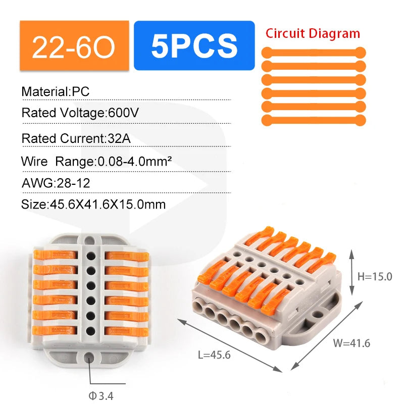 Quick Butt Lever Crimp Terminals Wire Connectors 2-12 Way With Fixing Holes Push-In Universal Compact Electrical Terminal Block