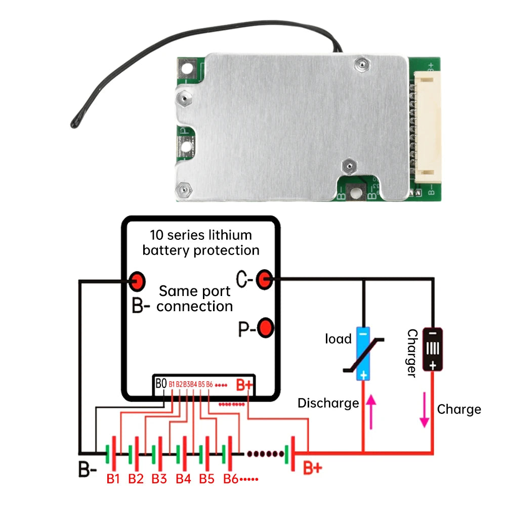 BMS 10S 36V 30A Lithium Battery Protection Board Same Port Split Port with Equalization Battery Balanced Protection Board