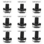 10-Piece 12X12mm H=11.5/12/12.513/13.5/14/15/16/17MM 4PIN DIP SMT Momentary Tactile Tact Switch Push Button Key Button Black