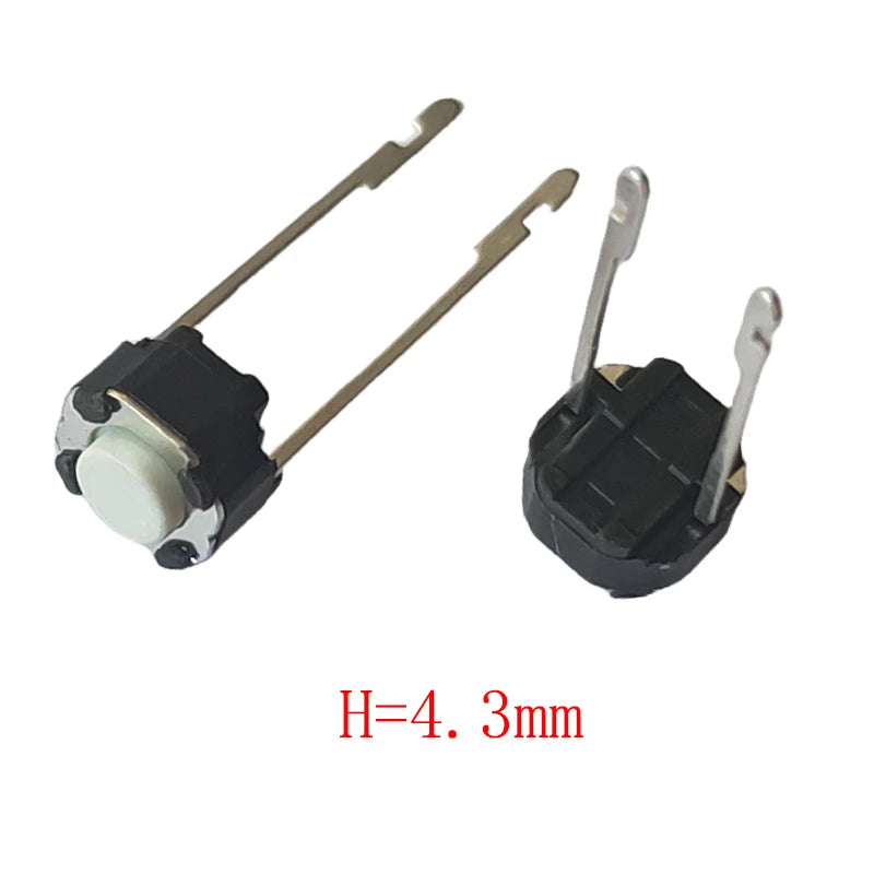 30pcs/lot,6x6mm H=5/4.3mm,Middle 2Pin DIP Long Pin,Mini Push Button Switch,PCB Mounting Momentary Tact Switch Button White Head