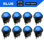 FILN 8PCS 12V 24V 110V 220V Waterproof Rocker Switch 3 Pin LED Lighted ON-OFF Round SPST Toggle Switch for Car Boat Marine PA66