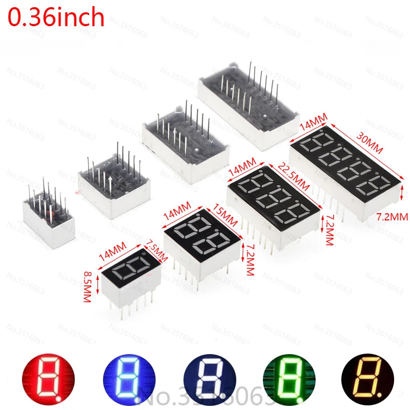5Pcs LED Digital Tube Display 0.28/0.36/0.4/0.56/0.8-Inch 1/2/3/4-Bit 7 Segment Common Cathode/Anode Red/White/Yellow/Green/Blue