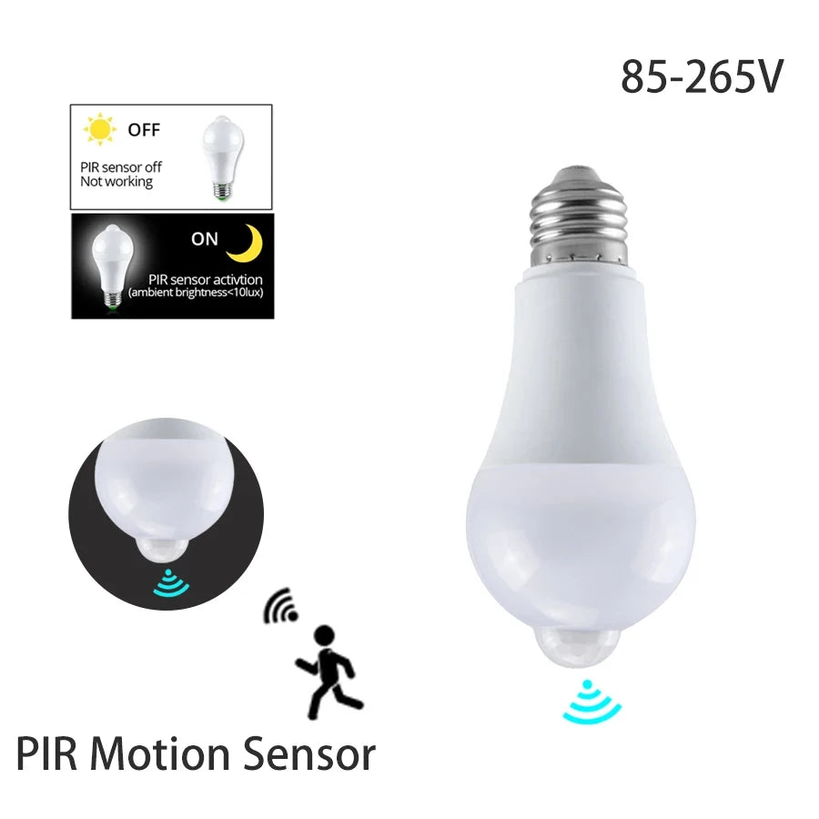 E27 B22 Motion Sensor LED Light Bulb PIR Motion Activated Dusk to Dawn Indoor Outdoor LED Light Bulb For Garage Front Door Porch