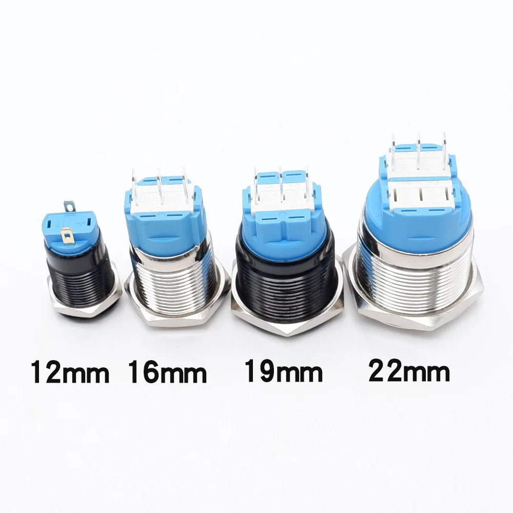 12/16/19/22mm Metal Push Button Switch Waterproof Momentary Latching  Power Switch No LED  Start Stop On/Off High Head Flat Head