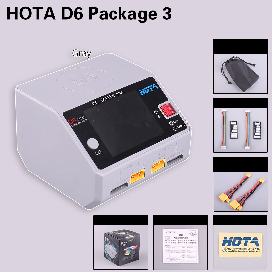 HOTA D6 DC650W 15A Dual Smart Charger Maximum current 1600mA Built-in Micro USB for 1-6S Lipo LiHV/NiZn/Nicd/NiMH Battery