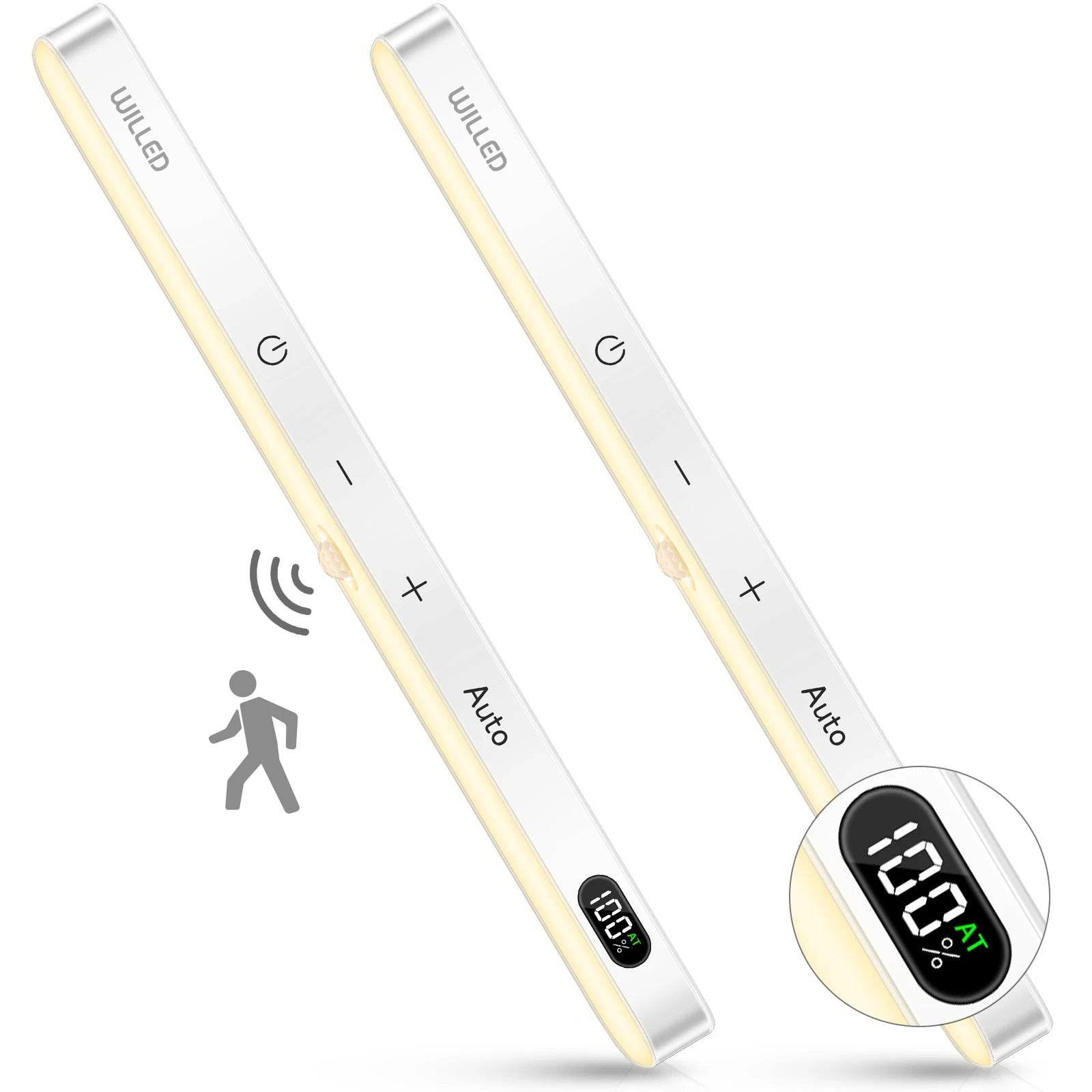 WILLED Under Cabinet Lights Rechargeable Battery Display 60 LED Touch Light Bar Motion Sensor Light Closet Light Night Lights