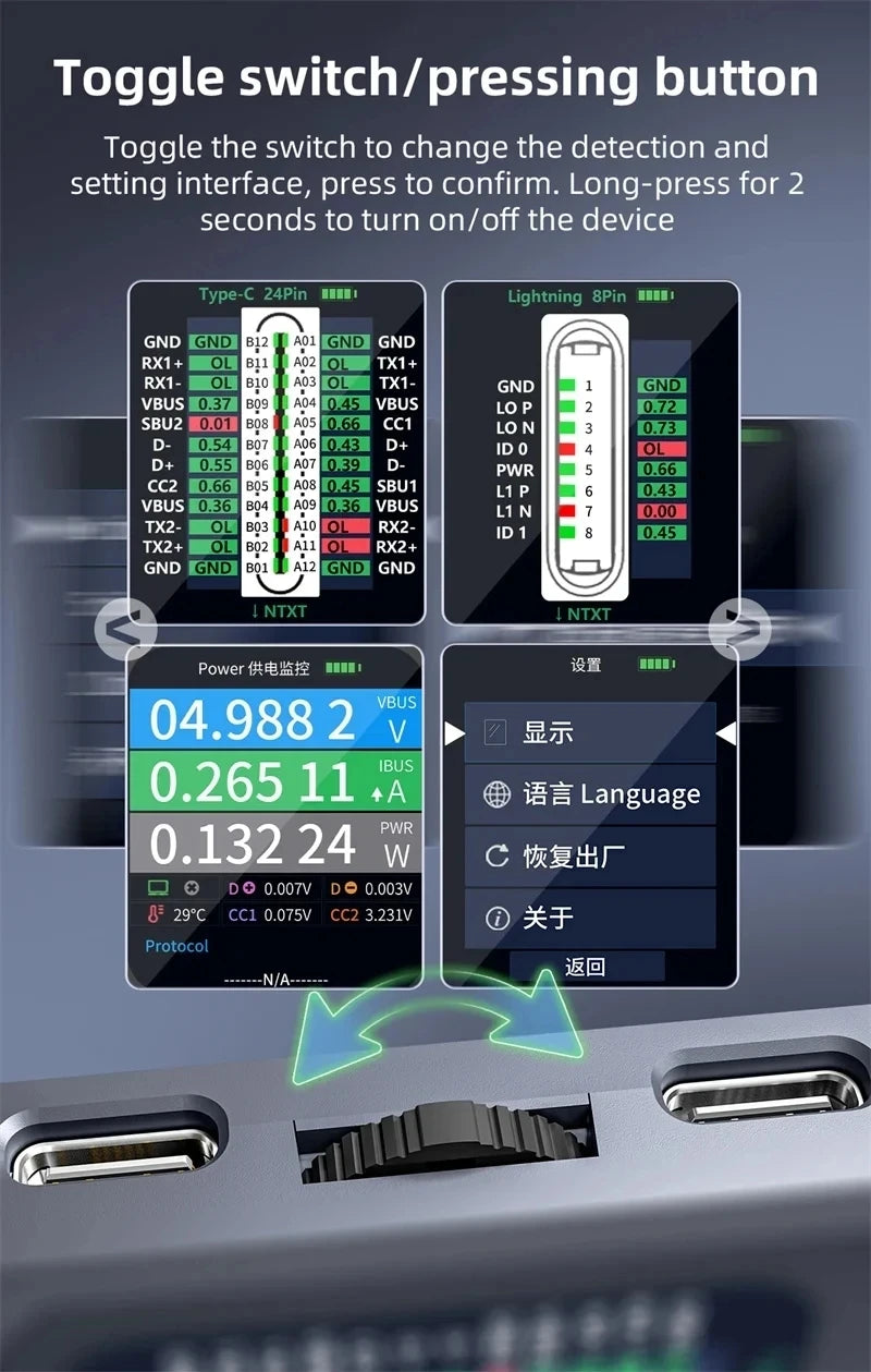 Qianli IBridge A3 Phone Tail Plug Detector Support Lightning Type-C for iPhone Samsung Charge Error Tester Detector Repair Tool