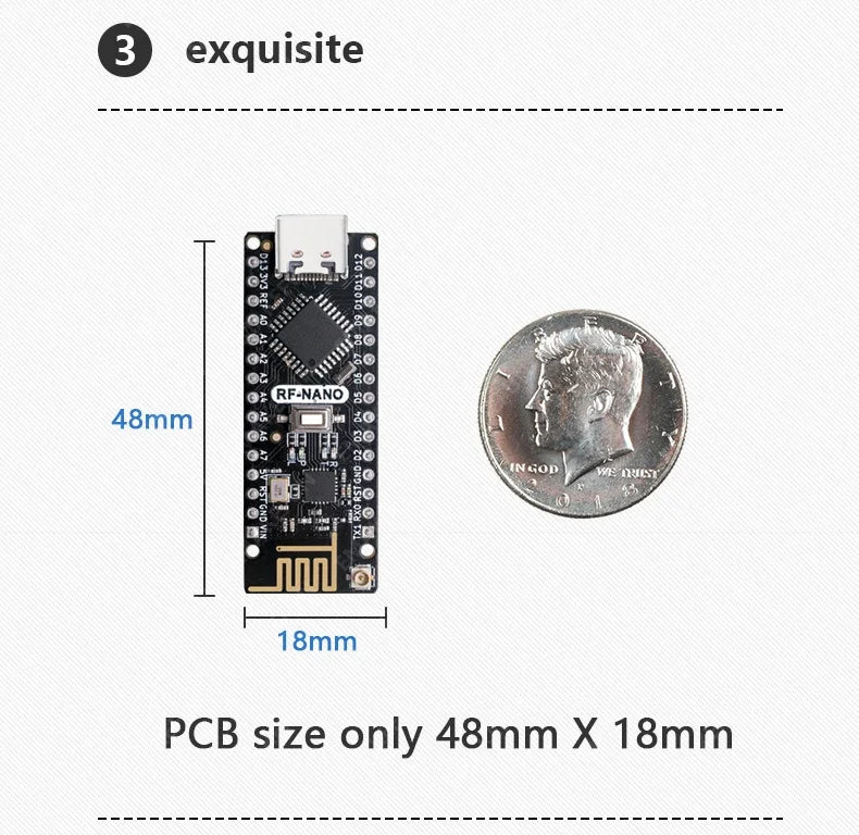 RF-Nano Board and Antenna Kit NRF24L01 Module Inside Arduino Compatible USB-C Support Arduino IDE ATmega328PB-AU Microcontroller