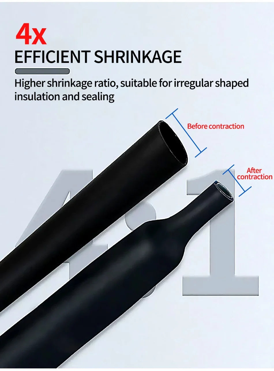 4:1 Ratio Heat Shrink Tube with Glue Waterproof Dual Wall Tubing 4mm to 32mm Black Insulated Cable Sleeve 5/10/25/50/100M