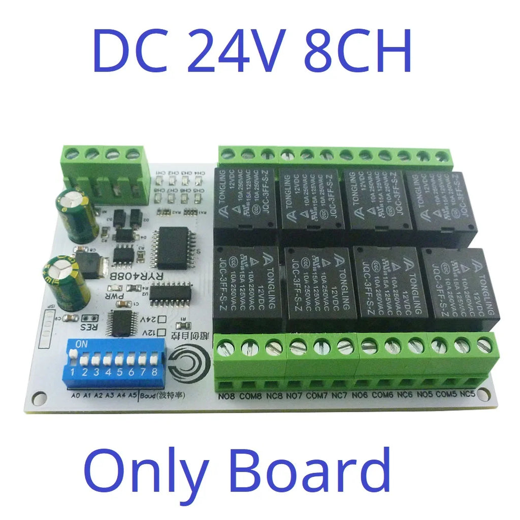 4-32CH 10A 20A DC 12V 24V RS485 Bus Relay Module DIP Setup Parameters Modbus RTU Serial Port UART Switch Board HMI PLC