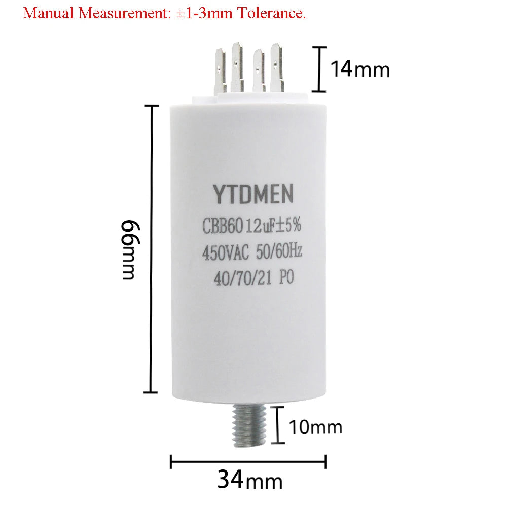CBB60 Capacitor 4 Pin AC 450V Dual Insert Motor Run Capacitors 4UF-60UF with Screws for Washing Machine Air Compressor 12uf 16uf