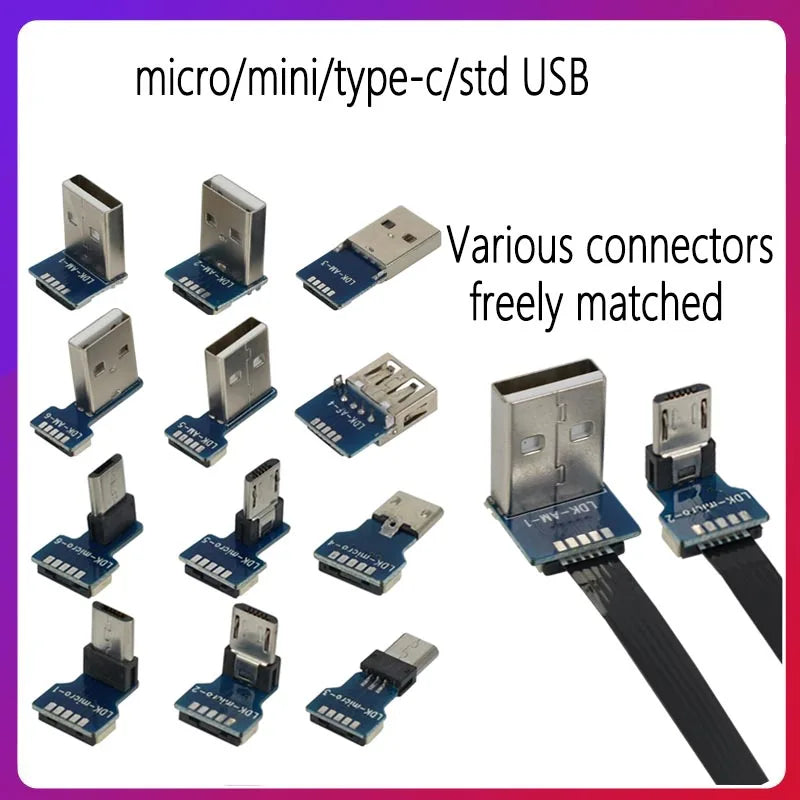 FFC Type-C Mini Micro USB Extension Ribbon Cable 90 FPV Slim Flat Soft Flexible FPC Charge FPV Brushless Handheld Gimbal Monitor