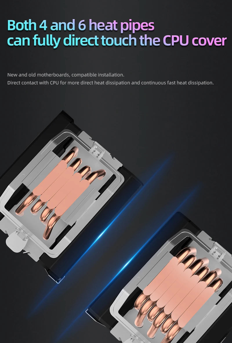 Metalfish CPU Air Cooler 4 6 Heat Pipe PC Radiator Cooling ARGB PWM 12cm Fan For 1851/1700/1200/115X/AM5/AM4/2011/X79/X99
