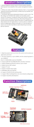 ESP32-CAM-MB WiFi Module Serial to WiFi ESP32 CAM Development Board 5V Bluetooth with OV2640 Camera DIY