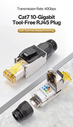 Cat7 Tool‑Free RJ45 Connector Shielded Reusable Field Termination Zinc‑Alloy No Crimp for CAT7 CAT6A STP Network Cabling Project