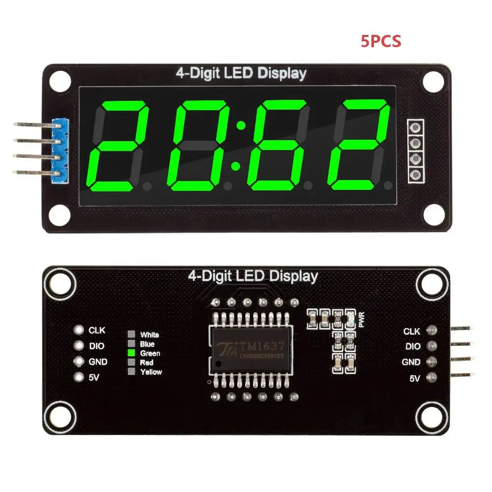 TM1637 0.56 inch Digital Tube Clock Module 4-Digit 7 Segments Double Dots LED Display for Arduino Red Blue Green Yellow White
