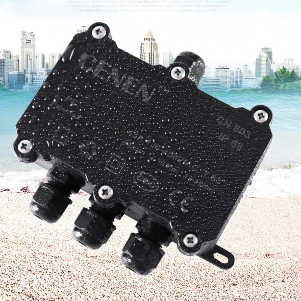 IP68 External Junction Box 4 Way Plug Line Coaxial Cable Connector Wire Range 3-12mm Outdoor External Electric Power Cord Case