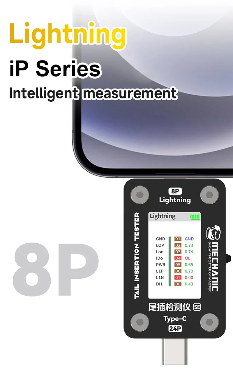 MECHANIC T-824 T824 SE Tail Insertion Tester Tail Insertion Detector Type-C Lightning I nterface for Phone Repair Tools