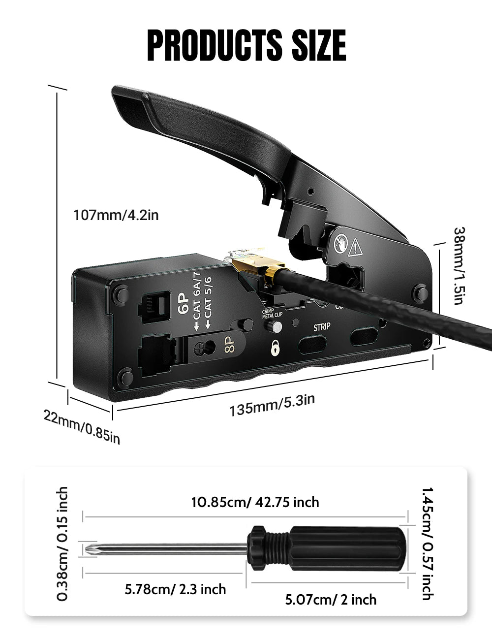AMPCOM RJ45 Crimper CAT7 Crimping Tool for Pass Through RJ11 RJ45 Connector CAT6 CAT5E Modular Plugs With Wire Stripper Cutter