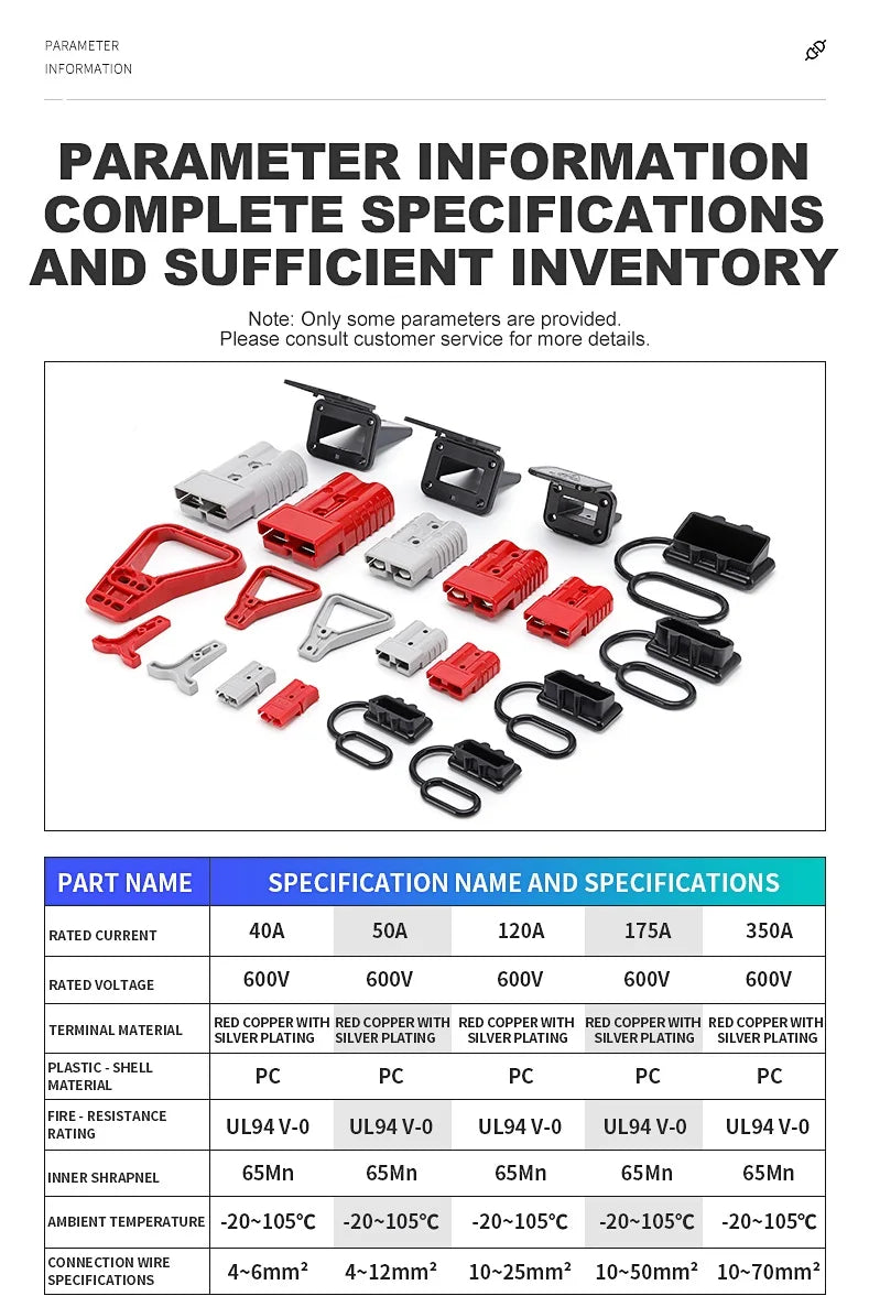 1/2/4PCS 50A Battery Power Connector Kit Quick Plug 600V Car Forklift Battery Charging Electrical Cable Wire Terminal Connectors