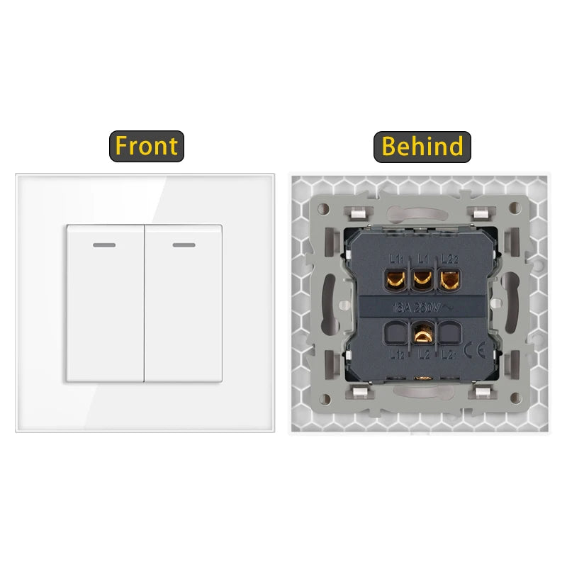 JHJCH - 1 Gang 1/2 Way Stair Switch, Tempered Glass Panel, Rocker Light Switch, On / Off Switch, Toggle Wall Switch