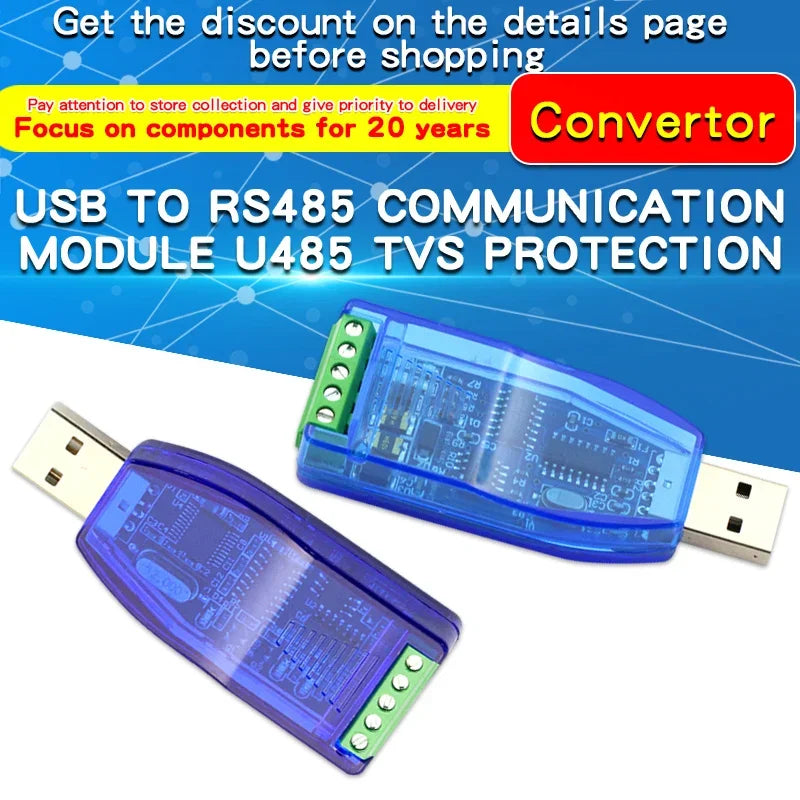 Industrial USB To RS485 Communication Module Bidirectional Half Duplex Serial Line Converter TVS Protection U485CH340G Converter