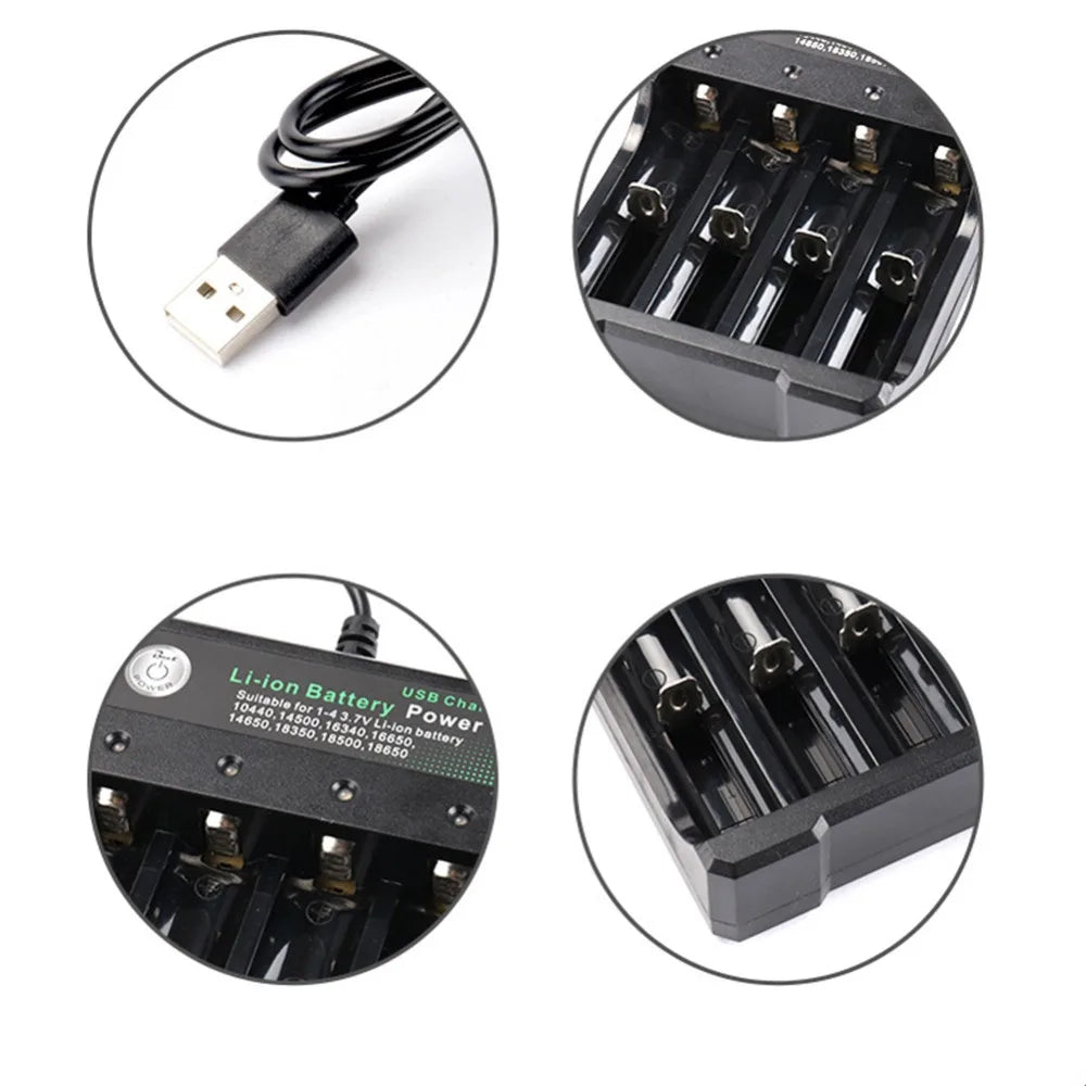 18650 Charger 4 Slots 4.2V Li-ion Battery USB Rechargeable Charging 18650 18500 14500 16650 26650 Lithium Battery Smart Charger