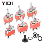 5pcs SPST DPDT 250V 15A Toggle Switch 2 3 Position Latching On-Off On-On On-Off-On E-TEN1322 1021 1122 1221 1321 Cap Waterproof