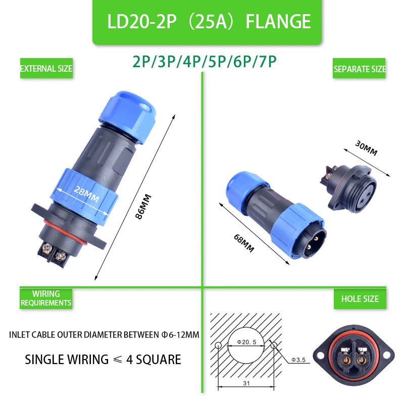 IP68 Waterproof Connector LD Series Male Plug & Female Socket 2-7 Pin & 9 Pin Panel Mount Aviation Wire Electrical Cable Connect