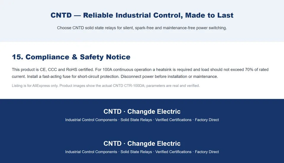 CNTD CTR-100DA 3 Phase Solid State Relay 100A 40-480V AC DC Control SSR Zero Crossing Industrial Relay for Heater Motor