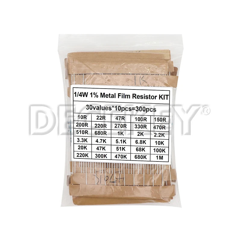 300PCS 10R - 1M Ohm 30Kinds*10pcs=300PCS 1/4W 1/2W 1W Resistance Set 1% Metal Film Resistor Assortment Kit
