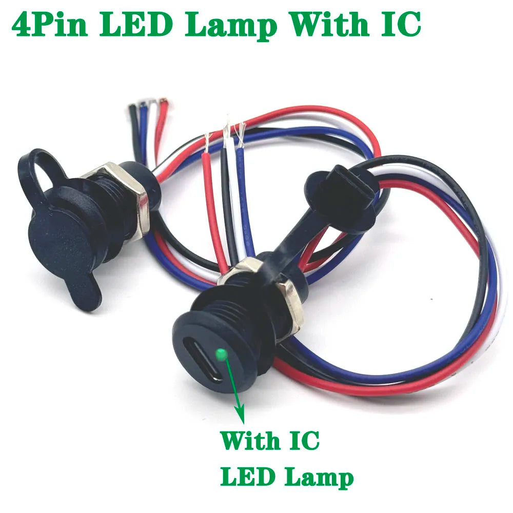 USB Type C 4 P With IC Input type Charging Socket With LED lights Plate Waterproof USB-C Power Port TYPE-C Female Connector Jack