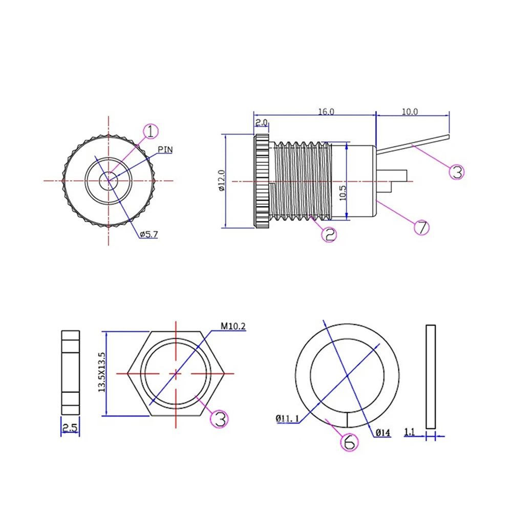2Pcs Gold-plated 20A DC099 5.5 mm x 2.1mm DC Power Jack Socket 5.5*2.1 Female Panel Mount Connector 5.5*2.5mm Metal DC-099