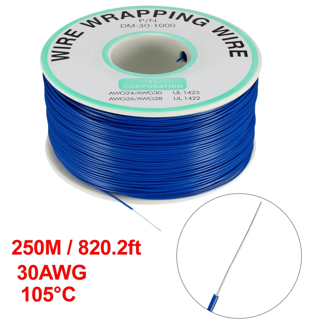 0.58mm Wire OD 200M 250M Electrical Wire Wrapping Wire Tin Plated Copper Wire PCB Solder Cable P/N DM-30-1000 30 AWG for Laptop