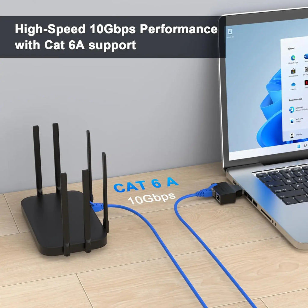 RJ45 8P8C Eight Core Network Cable Splitter Network Tee 1 Male to 2 Female Adapter Network Extender CAT6/CAT5