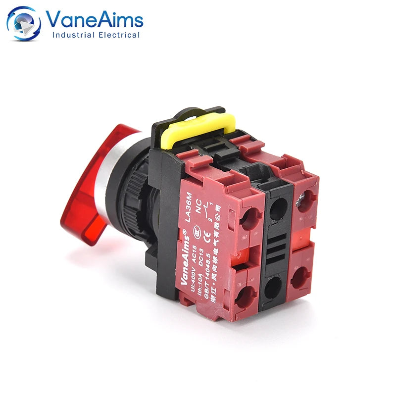22mm LA36M Rotary Switch with LED Light 12V 24V 220V Knob Selector 2 position 3 Position Start Stop Switch On Off VaneAims
