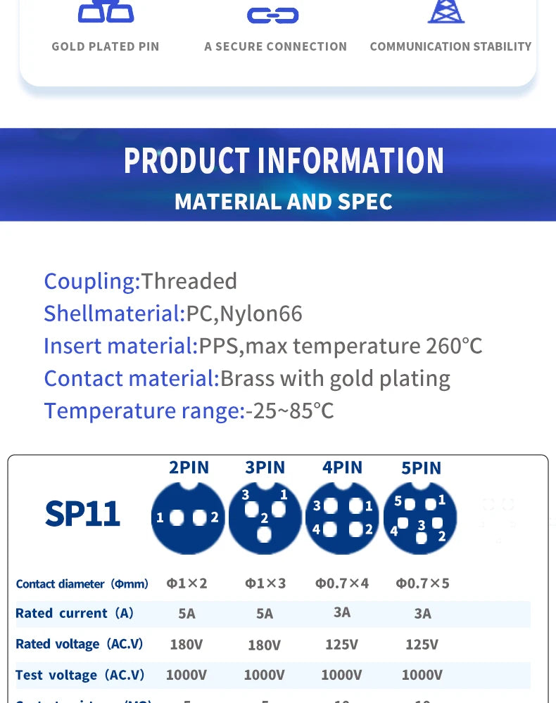 SP11 Series Waterproof Aviation Plug Connector IP68 Cable Joint SP1110P2 SP1112S2  Durable Electrical Connector for Outdoor Use
