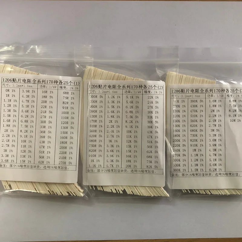 0201 0402 0603 0805 1206 1210 2512 SMD Resistor Assortment Kit, Mixed Resistors with 33 / 60 / 80 / 170 Values