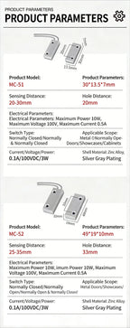2Pairs MC-52 Wired Magnetic Door Window Contact Switch Heavy Duty Iron Door Sensor Reed Switch for Alarm System Normally Open NC