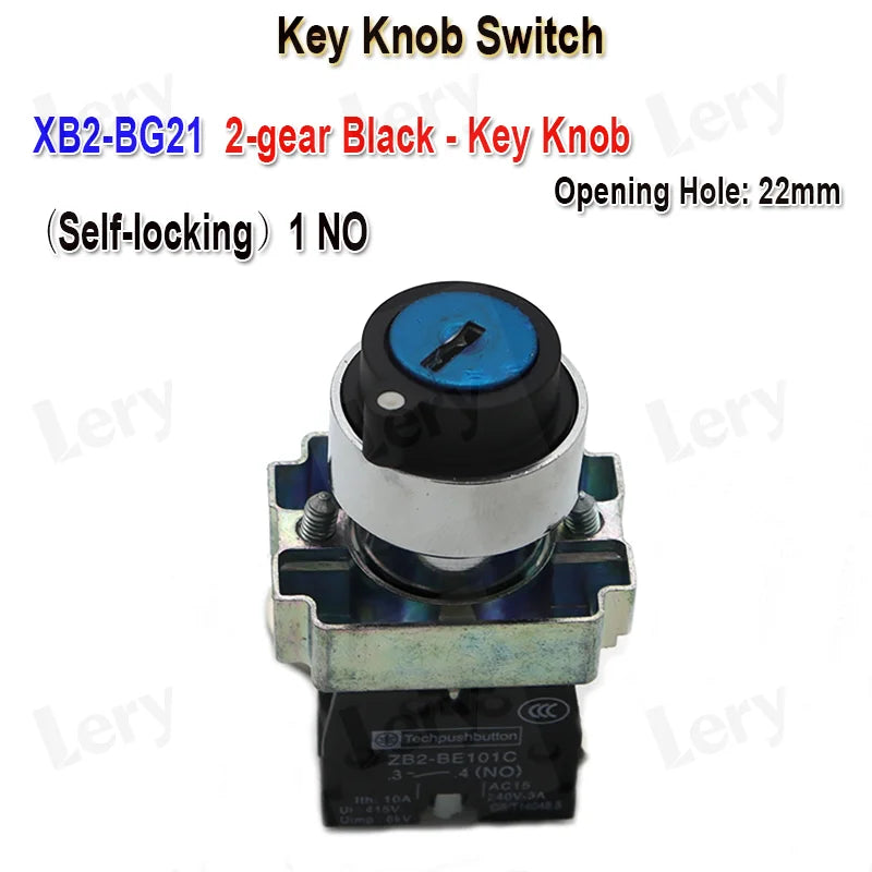 1Pcs XB2-BG21 XB2-BA31 XB2-BS54 22mm Knob Key Start Inching Power on Button Switch Self Reset Small Mushroom Head Emergency Stop