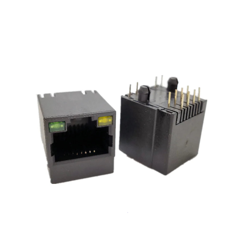 5PCS RJ45 Vertical 180 Degree Network Socket With Shield and Lamp Network Cable Interface 5224-8p8c In-Line Connector