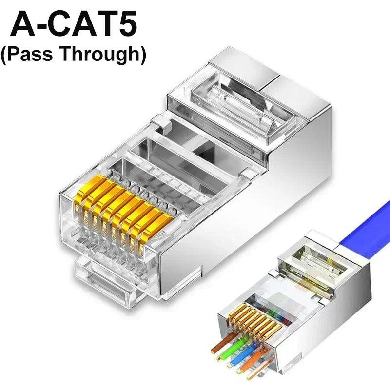 RJ45 Modular Plug Network Connectors CAT6 CAT7 CAT5 Pass Through UTP 30μ Gold-Plated Modular Ethernet STP Network Cable Plugs