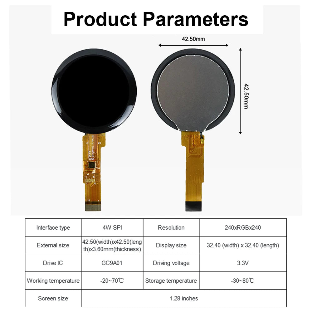 1.28 Inch TFT LCD Display Module Round Screen Full Viewing Angle IPS with Capacitive Touch Screen Module GC9AO1 Driver Chip 3.3V