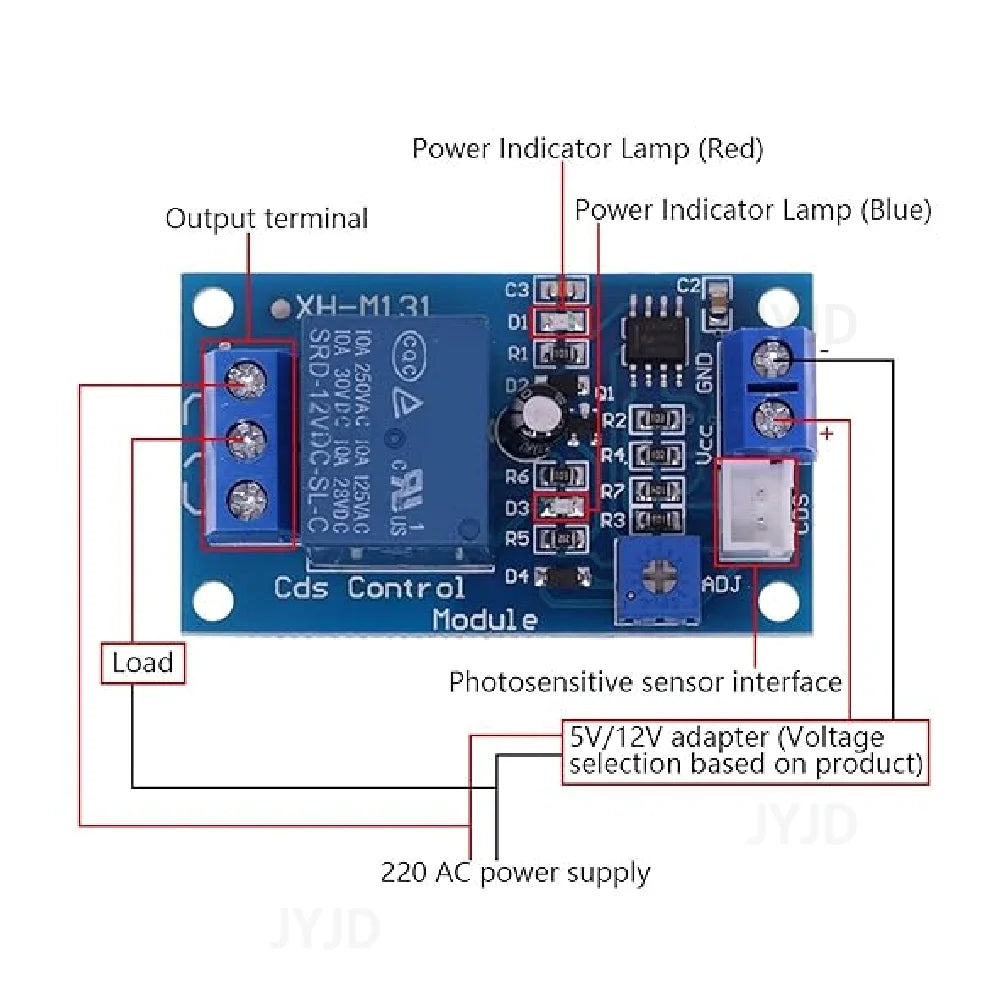 XH-M131 DC 12V 10A Light Control Switch Photoresistor Relay Module Detection Sensor brightness Automatic Control Module