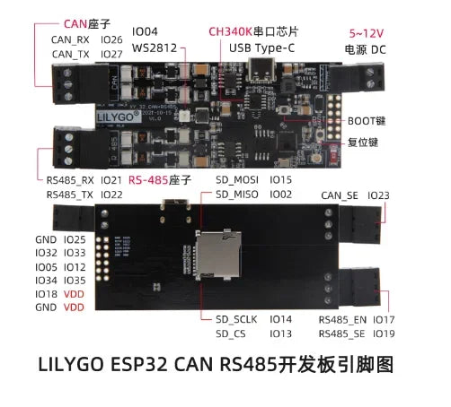 LILYGO TTGO T-CAN485 ESP32 Development Board with CAN/RS-485 Interface & TF Card Support